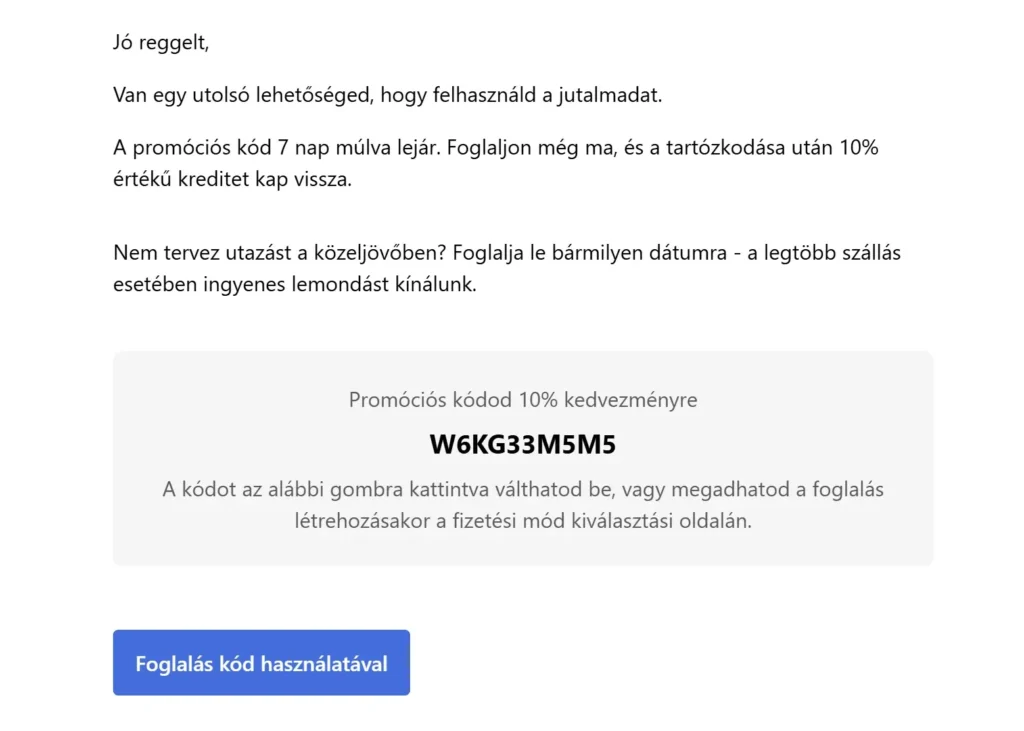 Booking promóciós kod 10 %